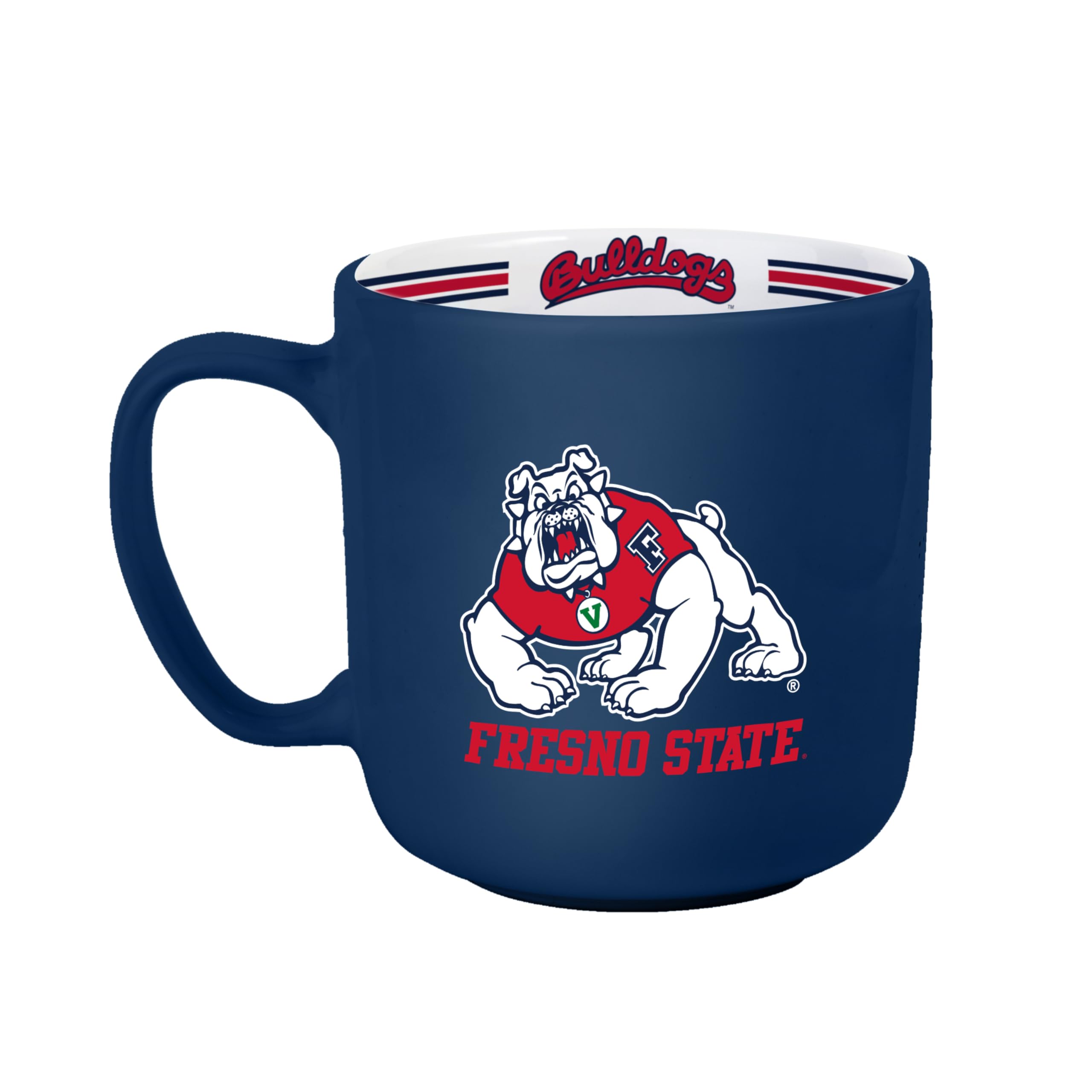 Logo Brands NCAA Fresno State Bulldogs 15 oz Stripe Coffee Mug - Vintage Team Logo, Inside Print &amp; Stripes, Microwave &amp; Dishwasher Safe- Great Gift For Fans &amp; Alumni