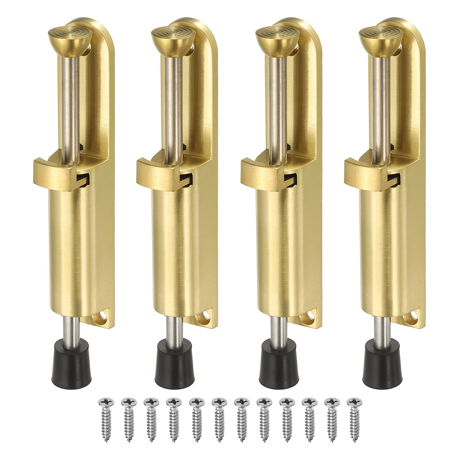sourcing map 4Pcs Kickdown Door Stop, Zinc Alloy Spring Loaded Telescopic Step On/Off Adjustable Heavy Duty Foot-Operated Door Stop Holder for Ground Gap 0-45mm, Gold