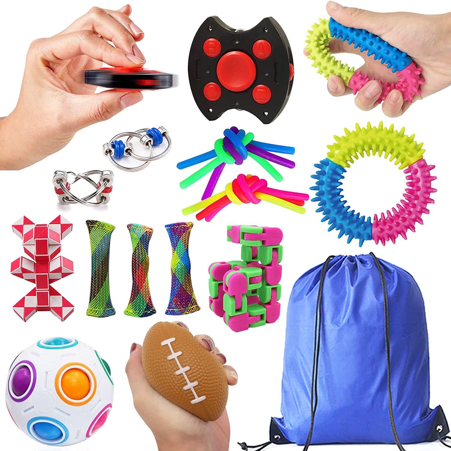 XinMeiMaoYi 18 Pcs Cube Sensory Pack,Fidget Toy Set for Kids, Adults Anti-Anxiety, Autism, ADHD, Silver