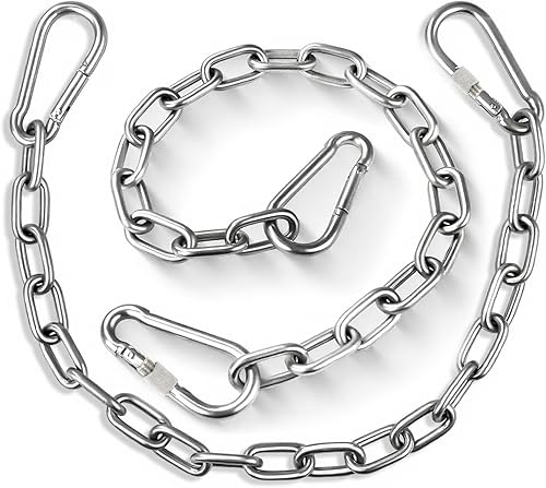 Miniatura 1 de Paquete de 2 cadenas de acero inoxidable resistente, cadena de saco de boxeo pesado con 4 mosquetones, kit de herramientas para hamaca de capacidad