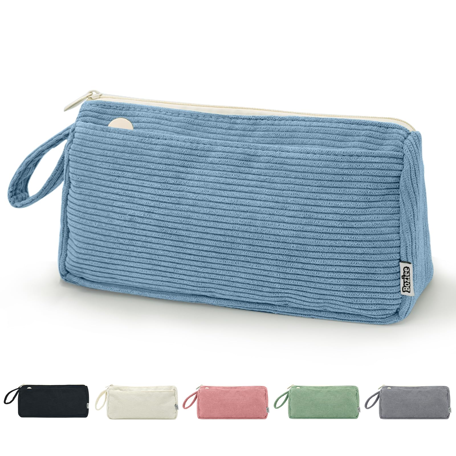 Boziee Corduroy Pencil Case, Large Capacity Pen Pouch, Stationery Organizer for School and Office, Suitable for Girls and Teenagers (Blue) — image 1
