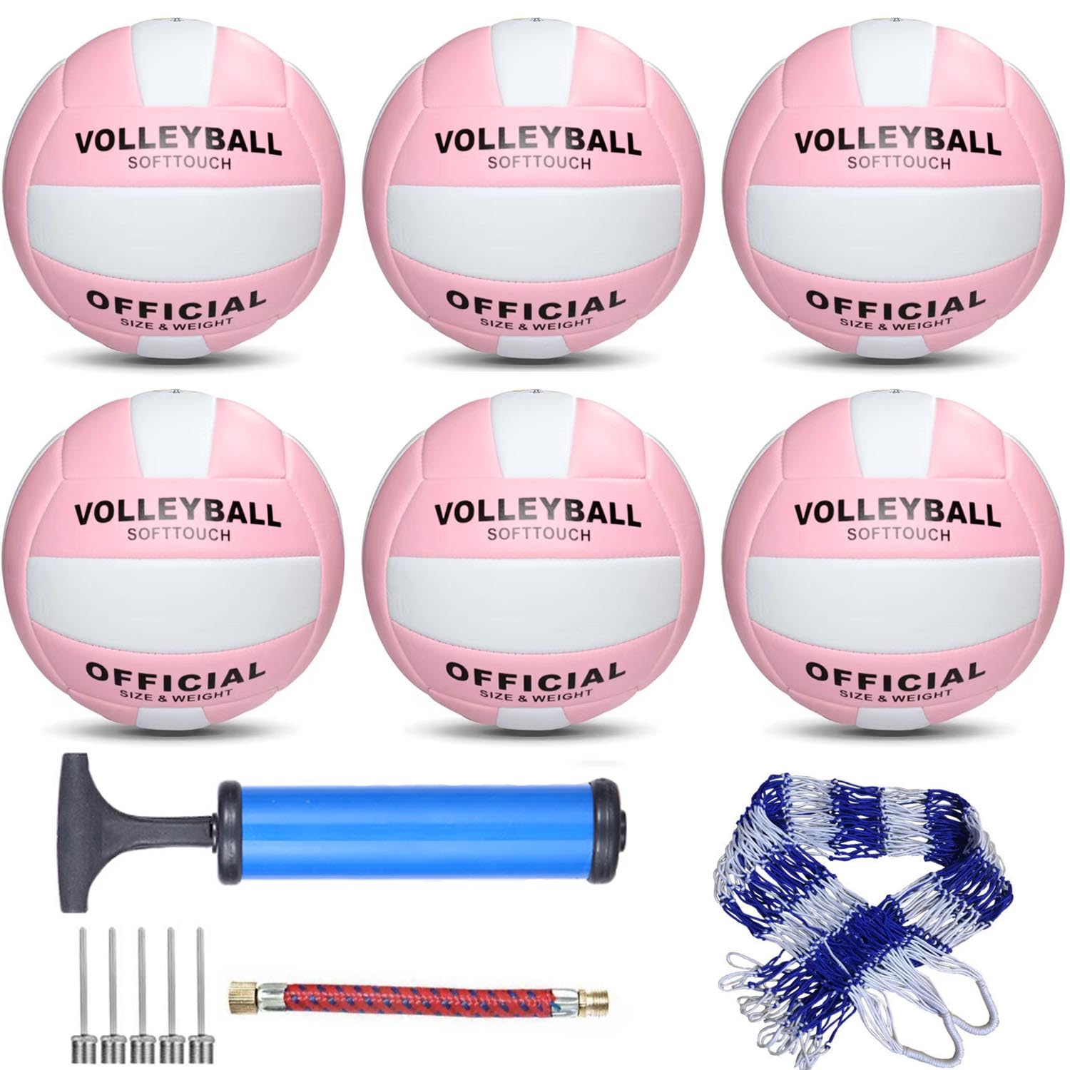 6 Pack Official Size 5 Synthetic Leather Volleyballs, Includes Pump and Net Bag, Volley Ball for Indoor and Outdoor Competition