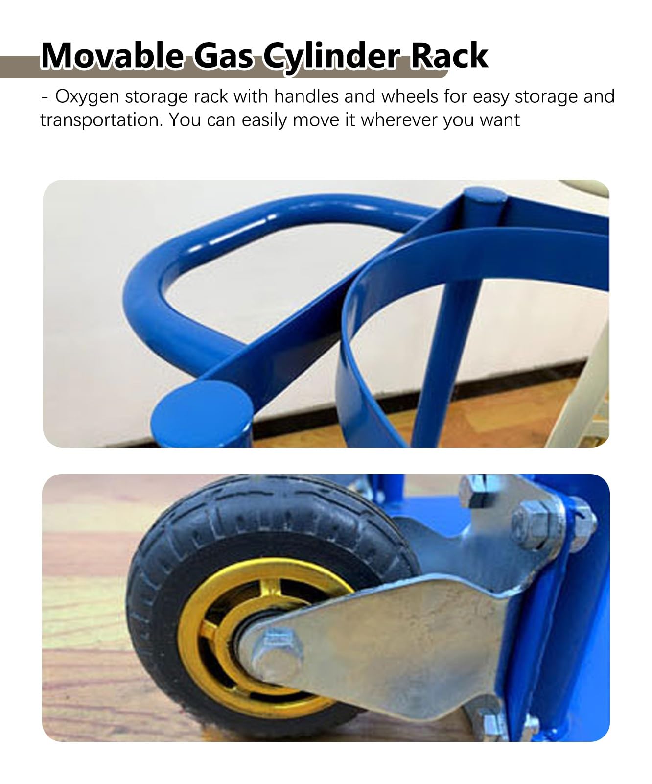 Portabotellas de Oxígeno Carro para Tanque de Oxígeno con Asa y Ruedas, Soporte para Cilindro de Oxígeno Portátil, Soporte para Tanque de Oxígeno para Nitrógeno, CO2, Botella de Argón, Disponible en 3