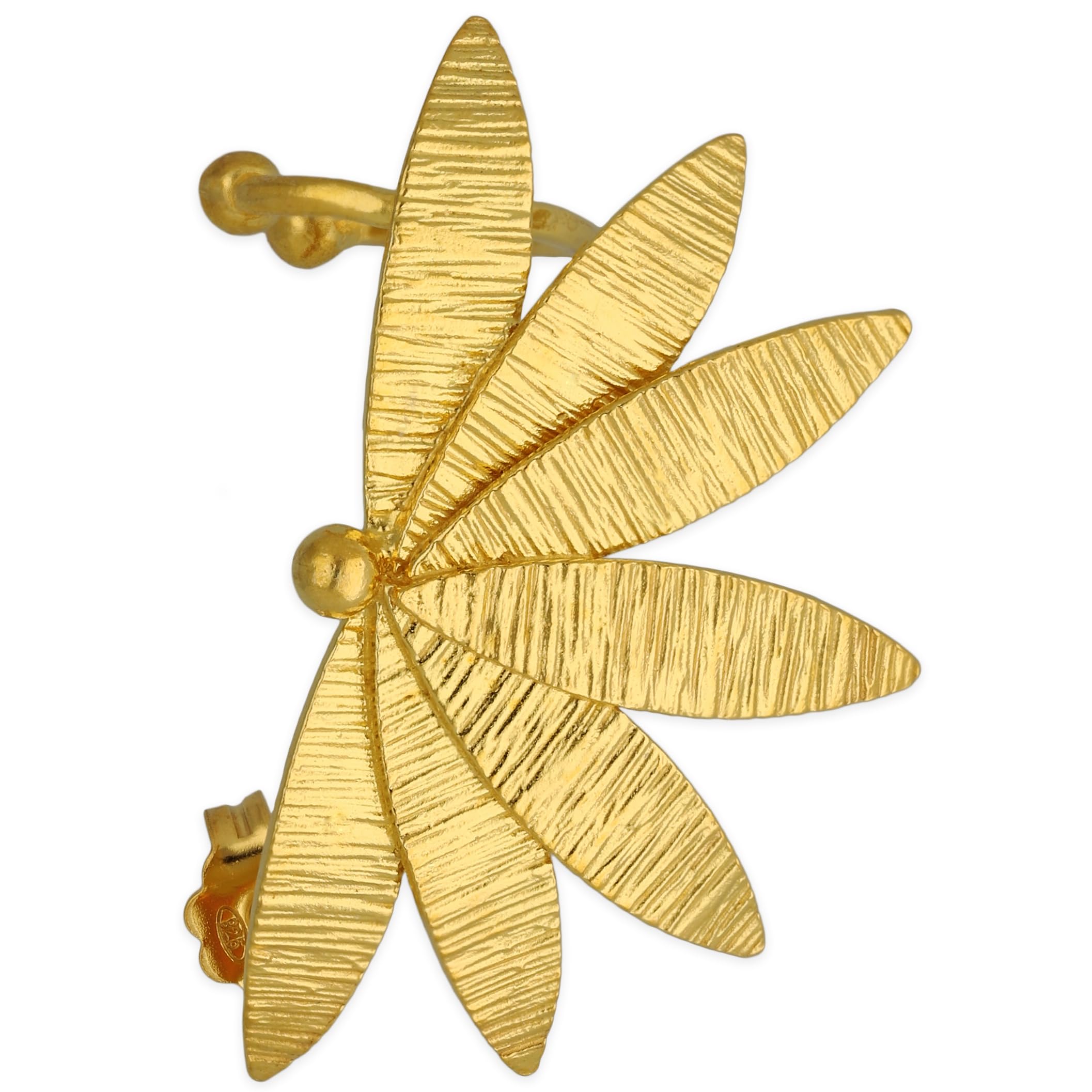 EMMANUELA handcrafted for you Izquierda - Pendiente de manguito de Oro plata de ley 925 hecho a mano con diseño floral llamativo para mujer flor con un solo piercing hipoalergénico regalo para ella del día de San Valentín