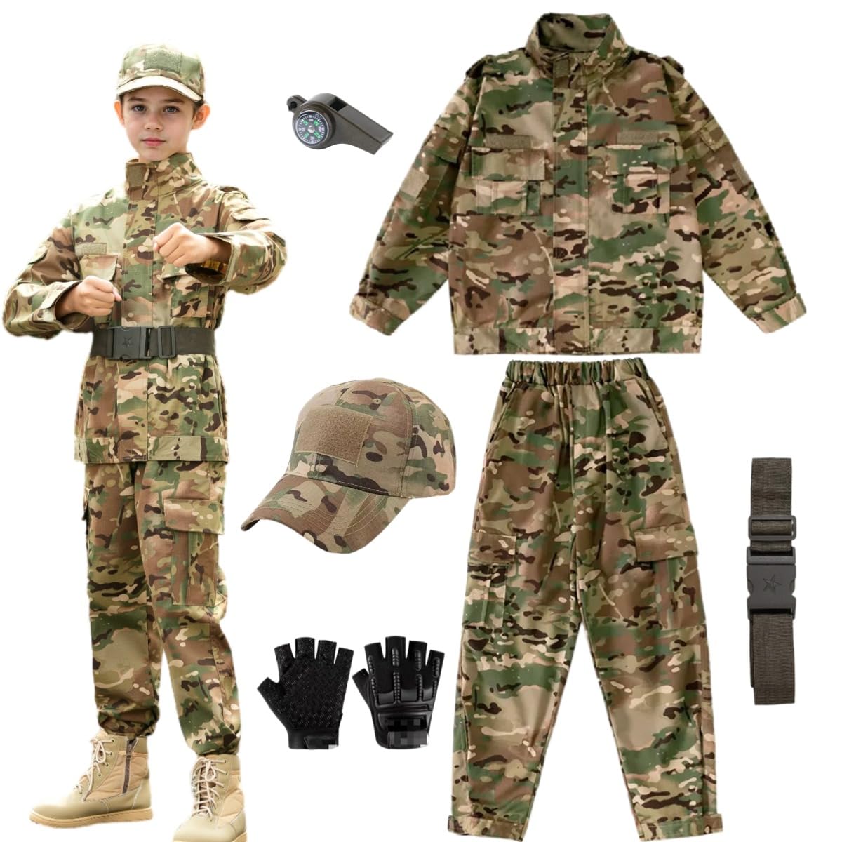 Melfzdm Boys Camouflage Color Children's Military Tactical Clothing Camouflage Army Combat Soldier Dress Up (, 120Size)