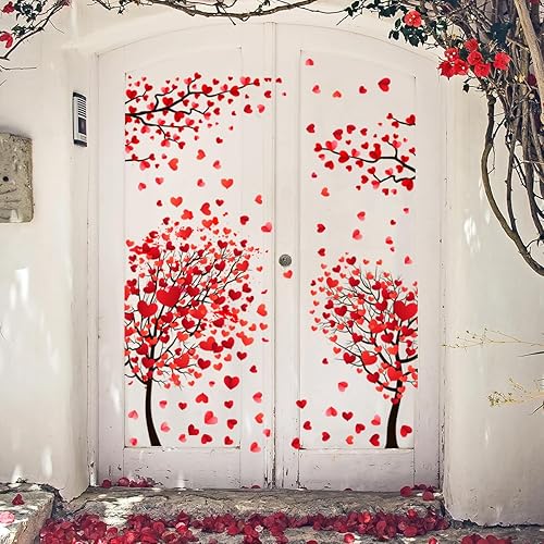 66.92 x 47.24 pulgadas, decoración de puerta de San Valentín, corazón, árbol, puerta, extraíble, romántico, corazón, árbol, puerta, decoración para