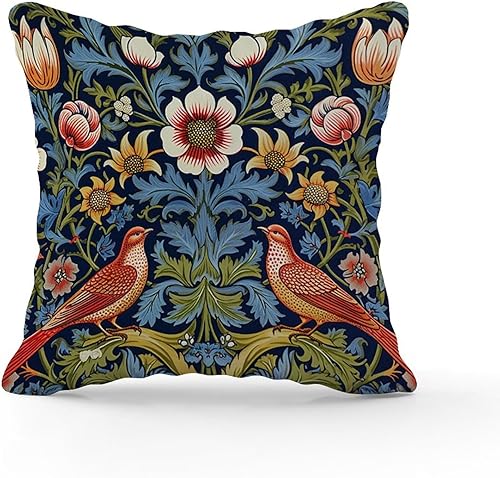 Miniatura 2 de Funda de almohada con diseño floral de pájaro azul marino, diseño de peonías y pájaros, fundas de cojín rústicas, decorativas, decoración del hogar