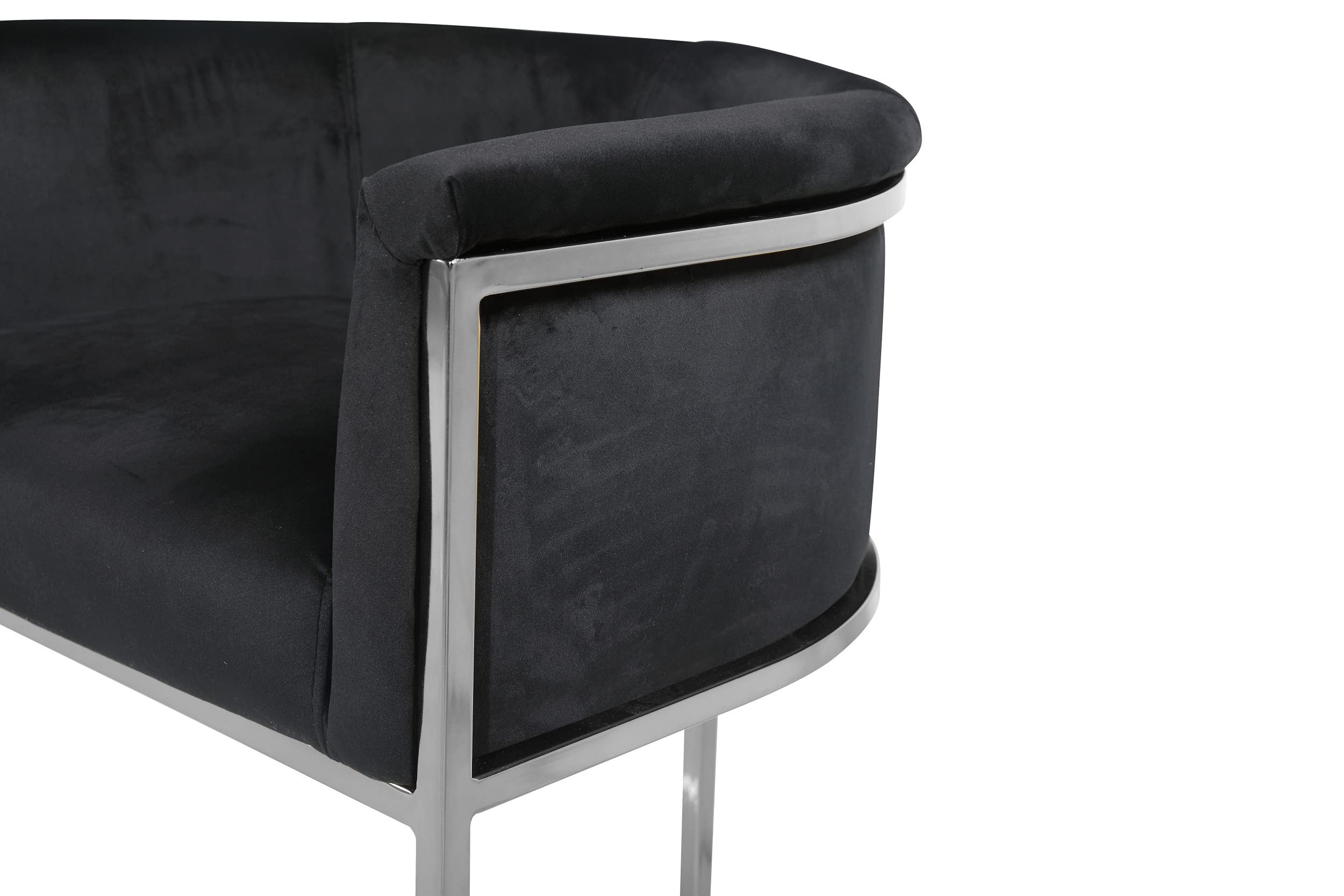 Iconic Home Finley Counter Stool Chair Velvet Upholstered Rolled Shelter Arm Design Half-Moon Chrometone Solid Metal U-Shaped Base, Modern Contemporary, Black