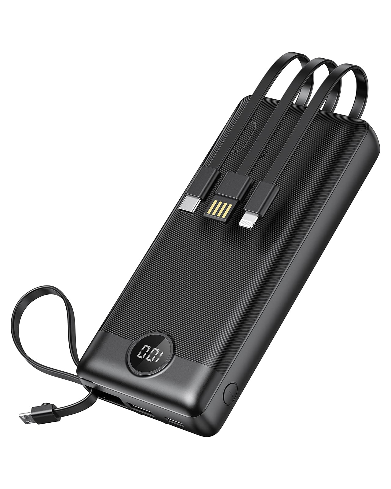 VRURC Powerbank, Power Bank 20000mAh with Built in Cables, USB C 22.5W Fast Charging Portable Charger, 4 Output 2 Input Phone Battery Pack with LED Display Compatible with iPhone, Samsung, Tablet