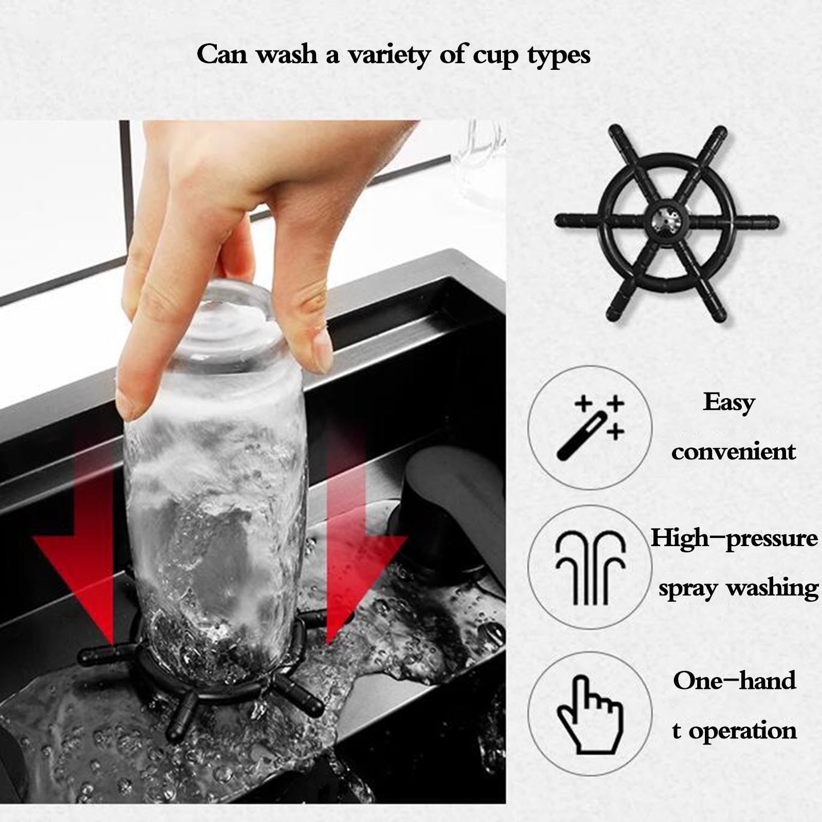 Fregadero Oculto Con Cubierta, Grifo Extraíble Elevable Y Enjuagador De Vasos – Cubeta Simple De Acero Inoxidable Para Autocaravanas, Cafeterías Y Barras De Bar(Black steel)