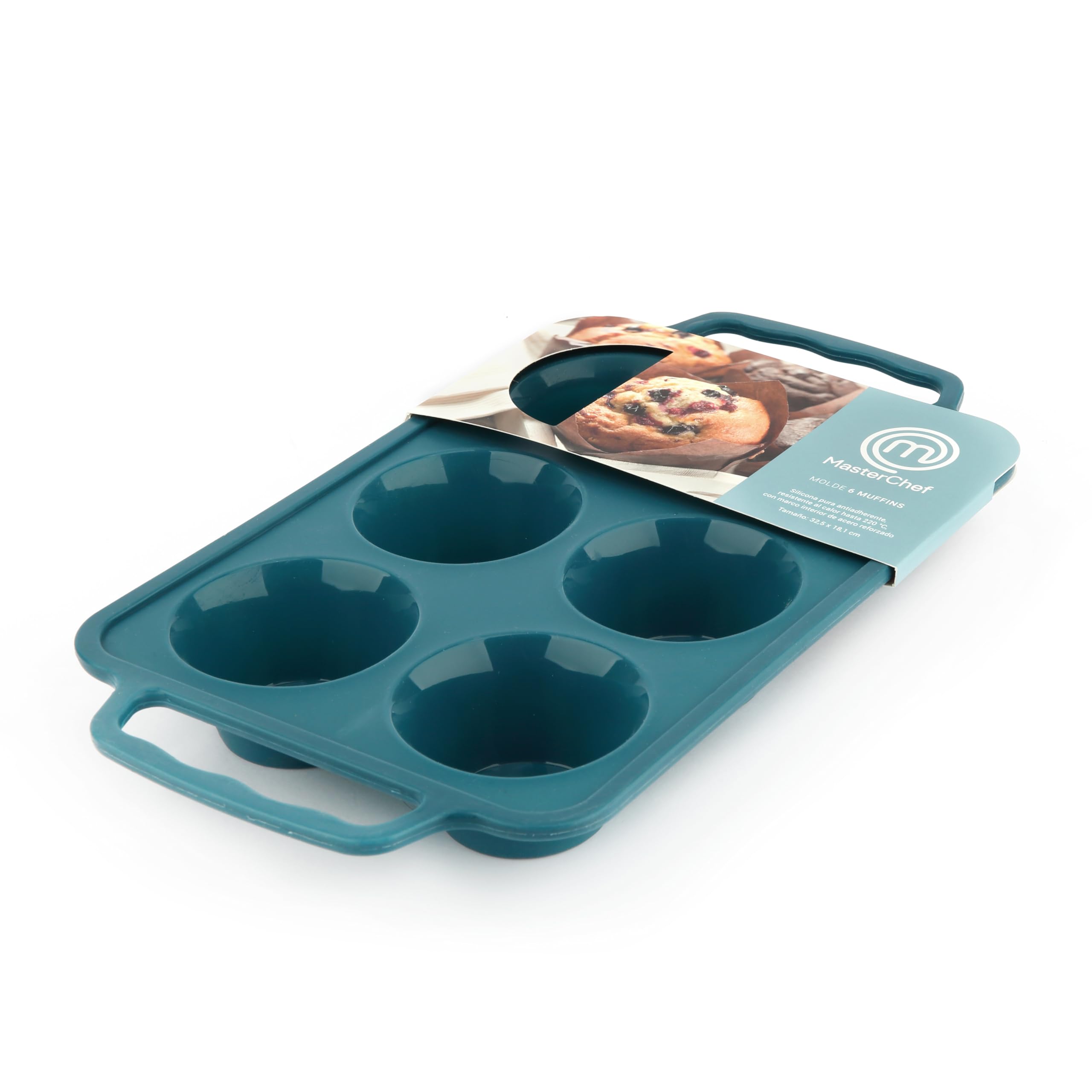Master Chef Junior – Muffin Pan for 6 Muffins with Silicone Handles Turkey Blue – Non-Stick and Practical