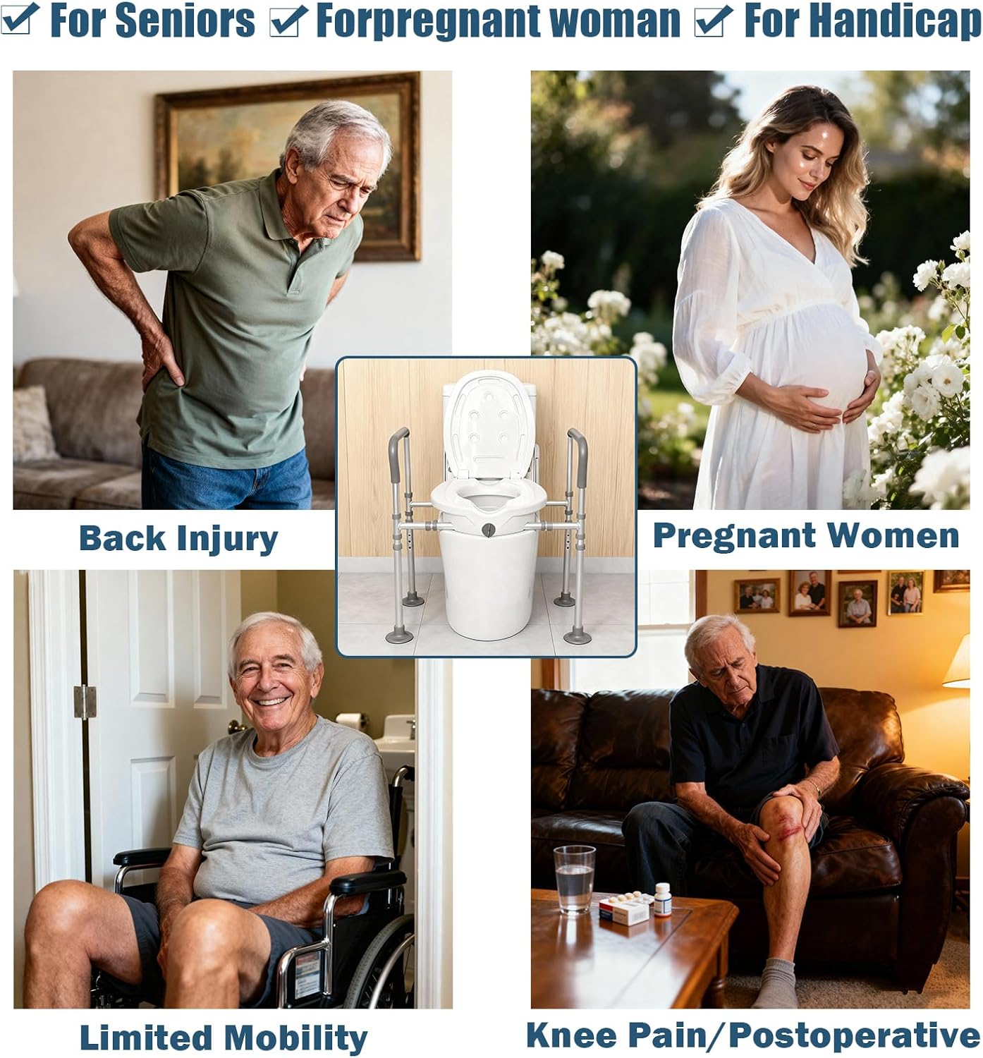 Premium Raised Toilet Seat with Handles, Adjustable Height & Width Elevated Toilet Riser for Seniors, 350lbs Heavy Duty Toilet Lift Seat for Elderly, Pregnant & Handicap - Fits All Standard Toilets
