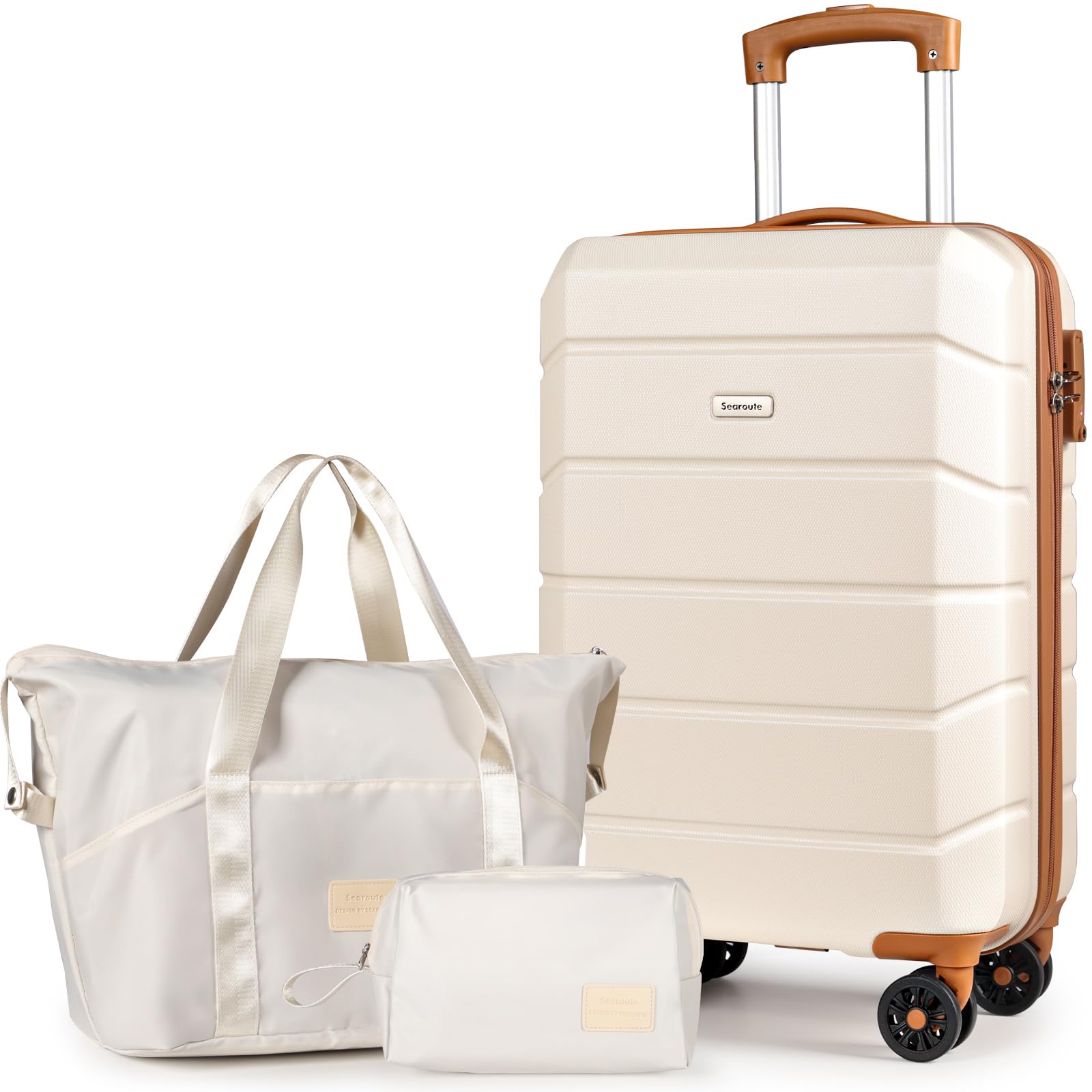 H.yeed Ensemble de Valises de Voyage 3 Pièces, Valise Cabine Rigide Légère en ABS avec 4 Roues Pivotantes et Serrure TSA, 21" + Sac de Voyage et Trousse de Toilette, Blanc
