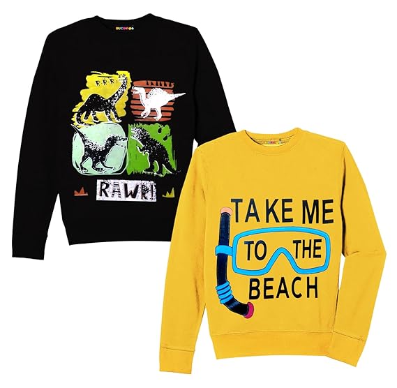 Kuchipoo Boys and Girls Winterwear Sweatshirts - (KUC-SWT-116; Black & Yellow) - Pack of of 2