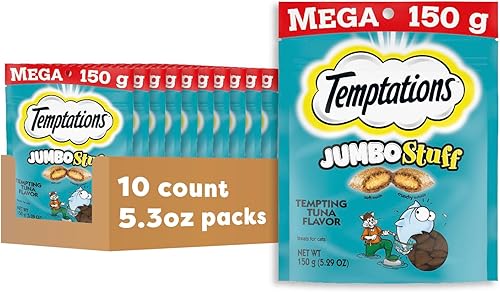 Temptations Jumbo Stuff - Golosinas crujientes y suaves para gatos, sabor a atún, bolsa de 5.3 onzas (paquete de 10)
