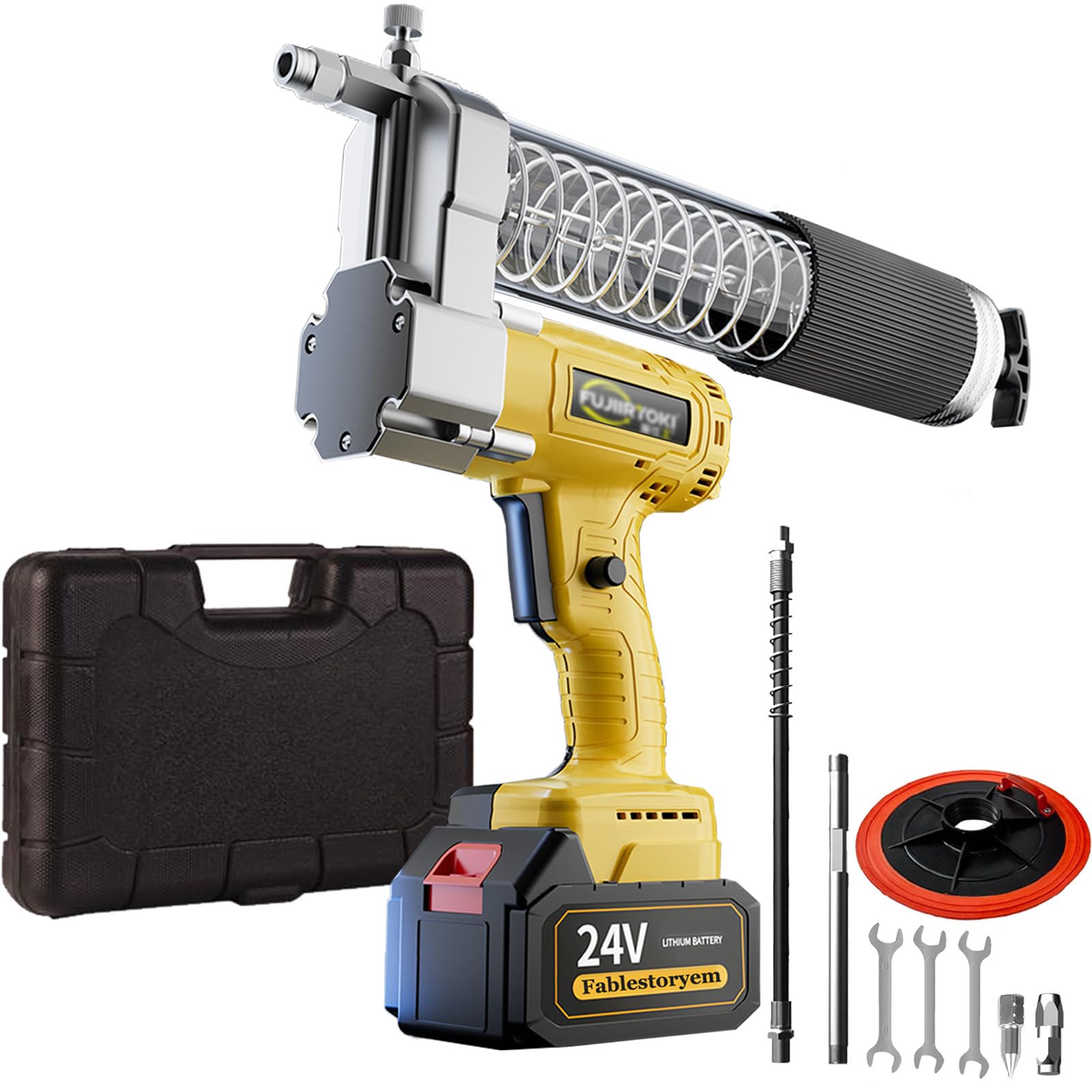 Kit de Pistola Engrasadora Eléctrica de 12000 Psi, Pistola Engrasadora Inalámbrica Alimentada por Batería, Viene con Acoplador, Manguera de 18 Pulgadas, Tubo Duro, Caja de Herramientas,2 battery