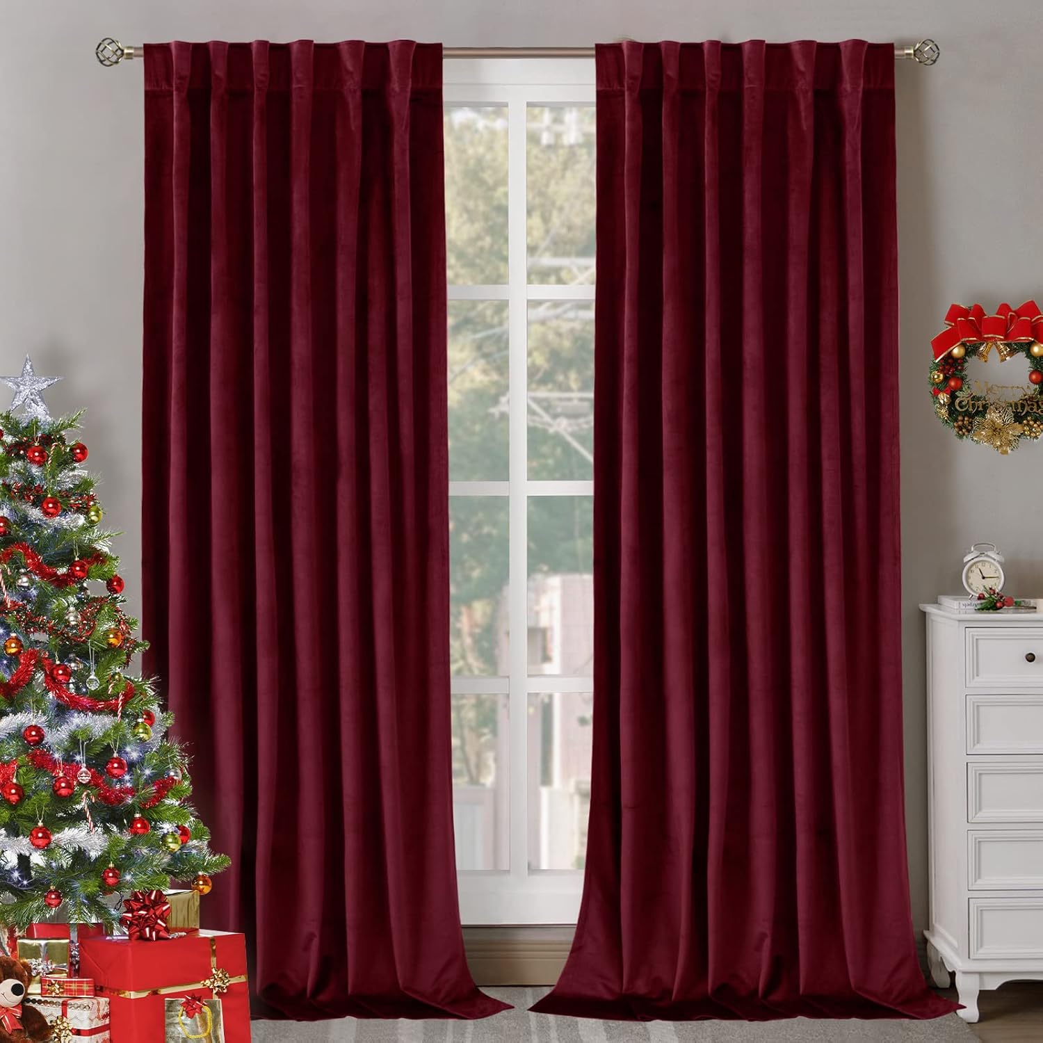 BGment Red Velvet Curtains 84 Inch for Bedroom, Thick