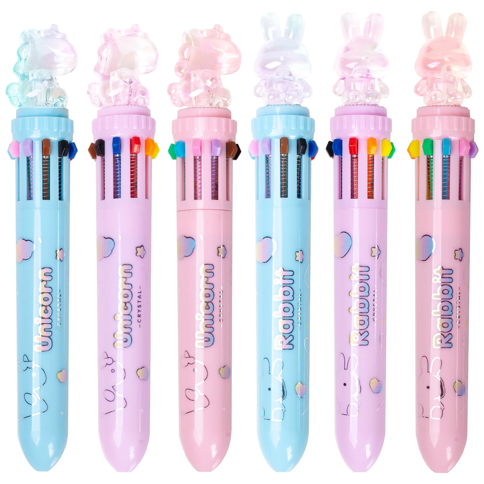 Multicolor Ballpoint Pen 0.7 mm, 10-in-1 Colored Pens Fine Point Retractable Cute Cartoon Animal Ballpoint Pens for Back to School Office Supplies Students Kids Gifts, 6 Pack