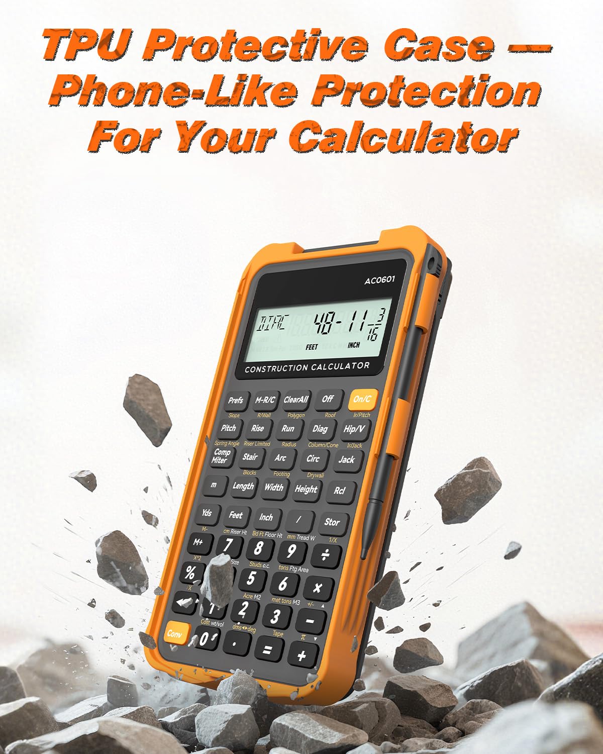 Calculadora de construcción con tableta de escritura industrial y científica ROATEE calculadora de ingeniería para contratistas, calculadoras de bolsillo de pies-pulgadas-fracción de hormigón para