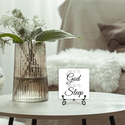 Miniatura 4 de Letrero cristiano de dormitorio con soporte de hierro, con texto en inglés "Give it to God and Go to Sleep" (Give it to God and Go to Sleep)
