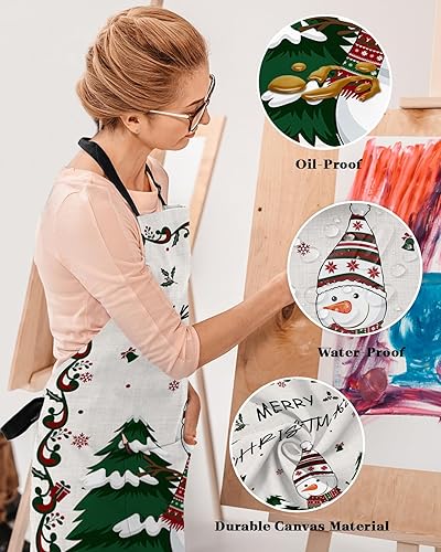 Miniatura 4 de Christmas Snowman Bib Aprons for Women With Pockets, Waterproof Canvas Chef Kitchen Cooking Apron for PaintingHair StylistNail TechnicianKids Arts