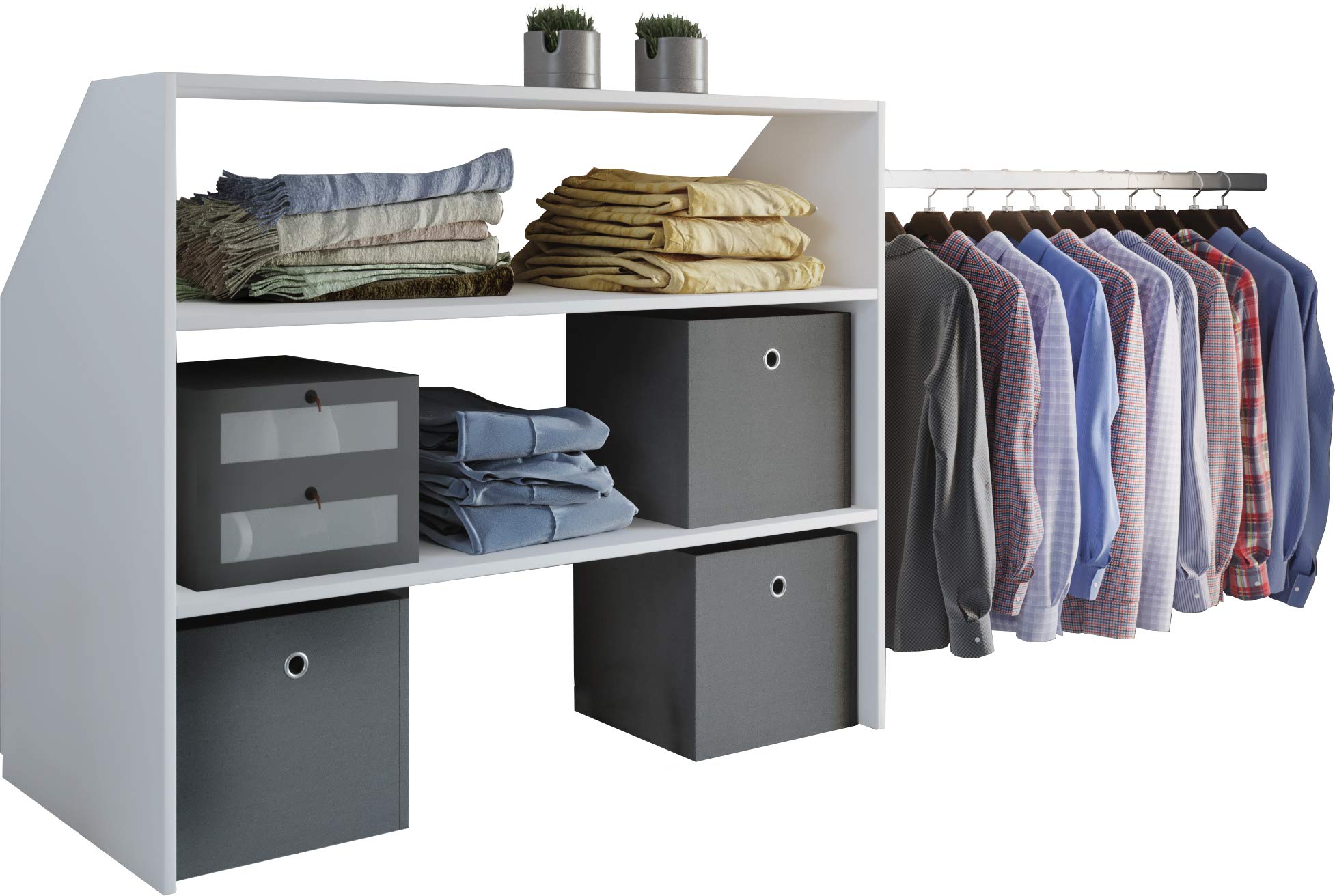 VCM Holz Kleiderschrank | offener Schrank | begehbarer Kleiderregal | Dachschrägen Regal | Maße ca. B. 90 x H. 100 x T. 50 cm - Dacho l Weiß
