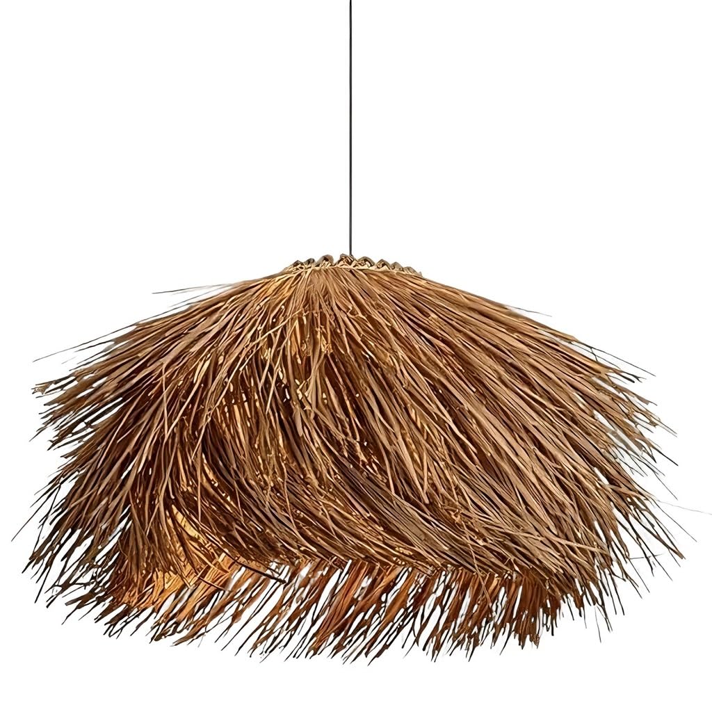 Pendelleuchte E27 Kreative Hängeleuchte Aus Rattan Handgewebt Hutform Vintage Bohemian-Stil Höhenverstellbare Deckenlampe Esstisch Lamp Für Esszimmer Wohnzimmer Schlafzimmer