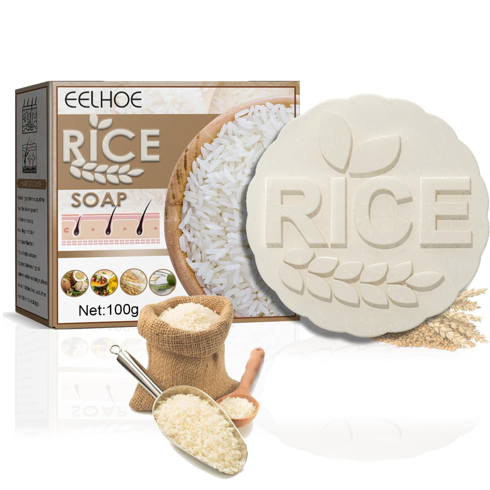 FANFALUV Rice Water Shampoo Bar, 100% Natural Vegan, Nourishing, Volumizing, Cleansing