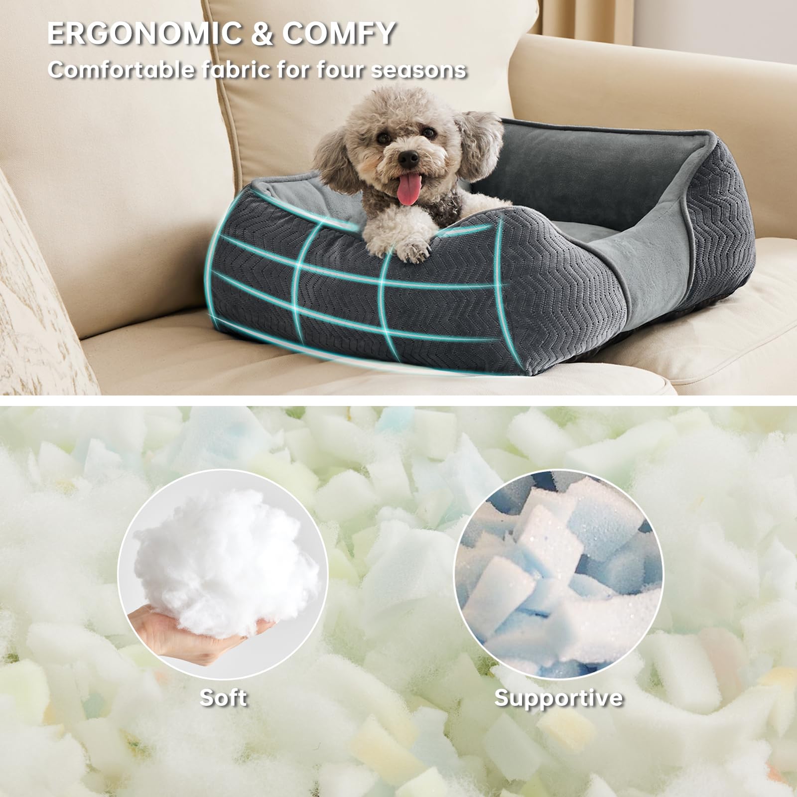 Heymamba Dogs Bed Medium Grey Mixed Filled with 1.3Kg Particle Memory Sponge and High Density Cotton - Image 2