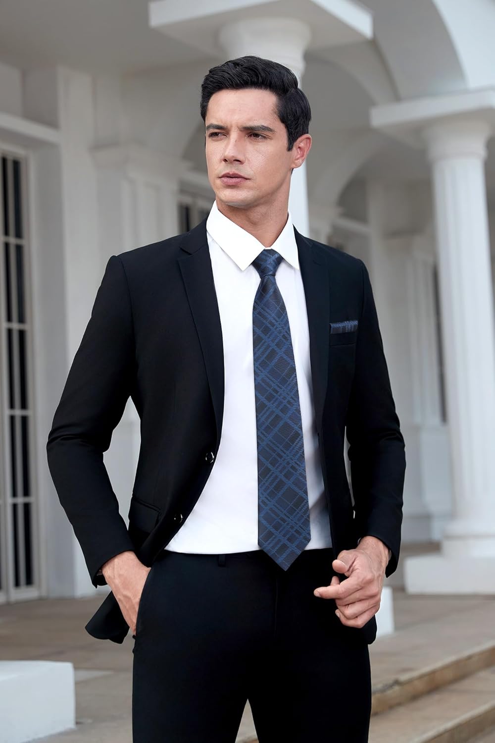 HISDERN Mens Tie Set Stripe Plaid Ties with Pocket Square Cufflinks Formal Business Silk Necktie Handkerchief for Men - Image 3