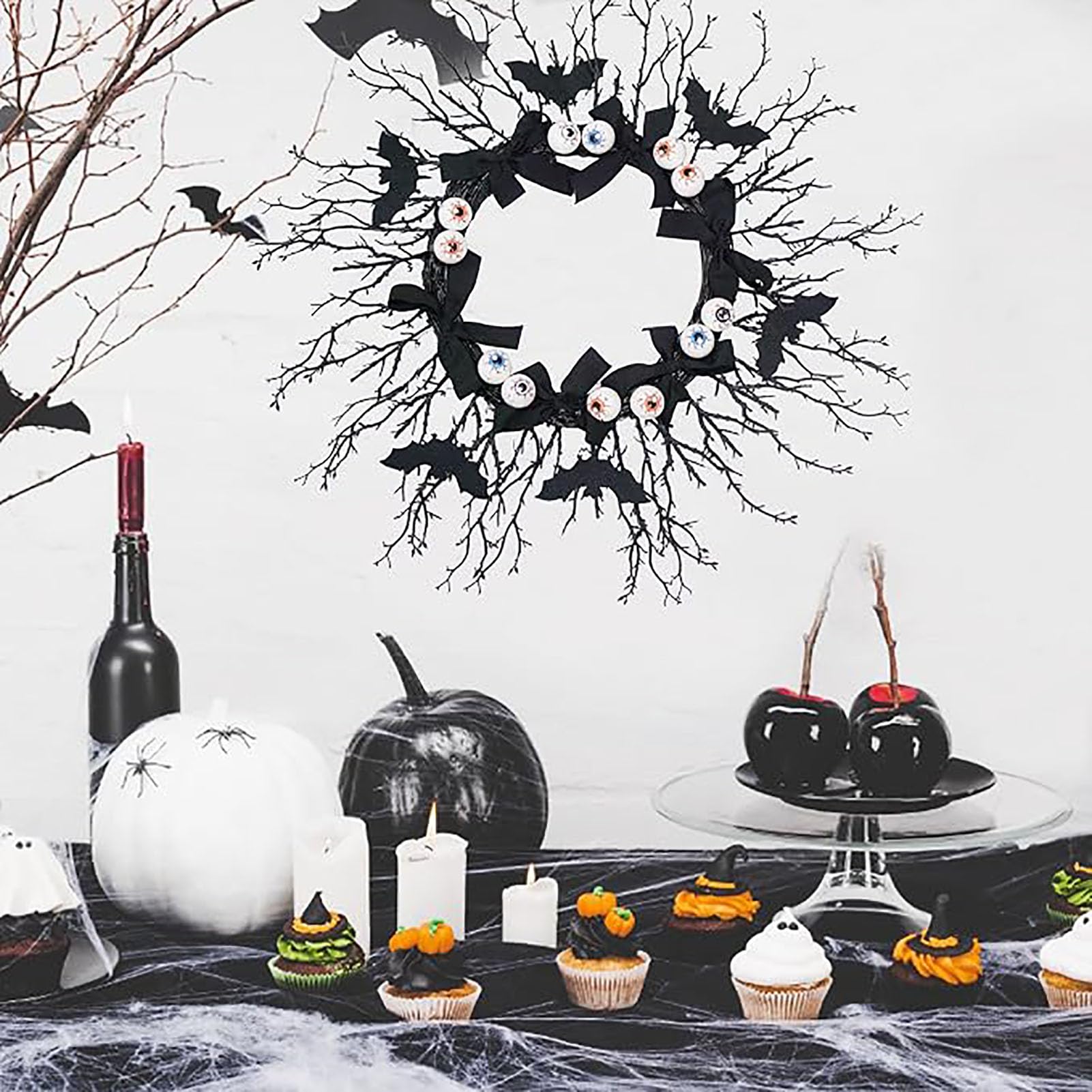 Corona de Halloween con Adorno de Esqueleto y Murciélagos