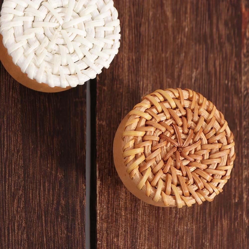 6 Pomelli Per Mobili In Rattan, In Legno, 4 X 3 Cm, Vintage, In Rattan, Rotondi, In Legno, Per Cassetti, Armadi, Cassetti, Mobili Da Cucina
