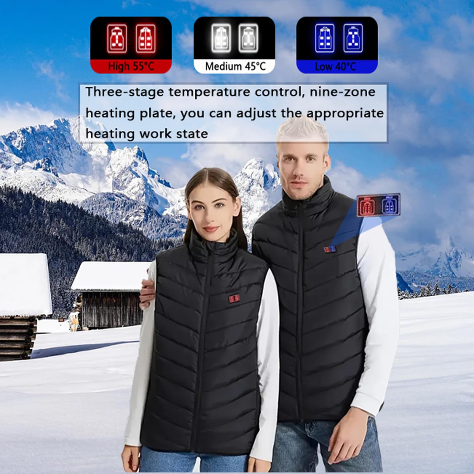 SNZ Chaleco Calefactable Con Batería, USB Chaqueta Calefactable, Invierno Cálido Chaleco Mujer Y Chaleco Hombre Para El Senderismo Al Aire Libre Caza Moto Camping Snowboard