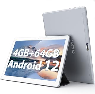 TOSCiDO Tablet 10 Inch 8 Core Android 12,4GB RAM,64GB,8000 mA Battery,Dual SIM 4G LTE,WiFi,BT5.0,GPS,Google GMS Certified Tablet PC With Tablet case(Silver)