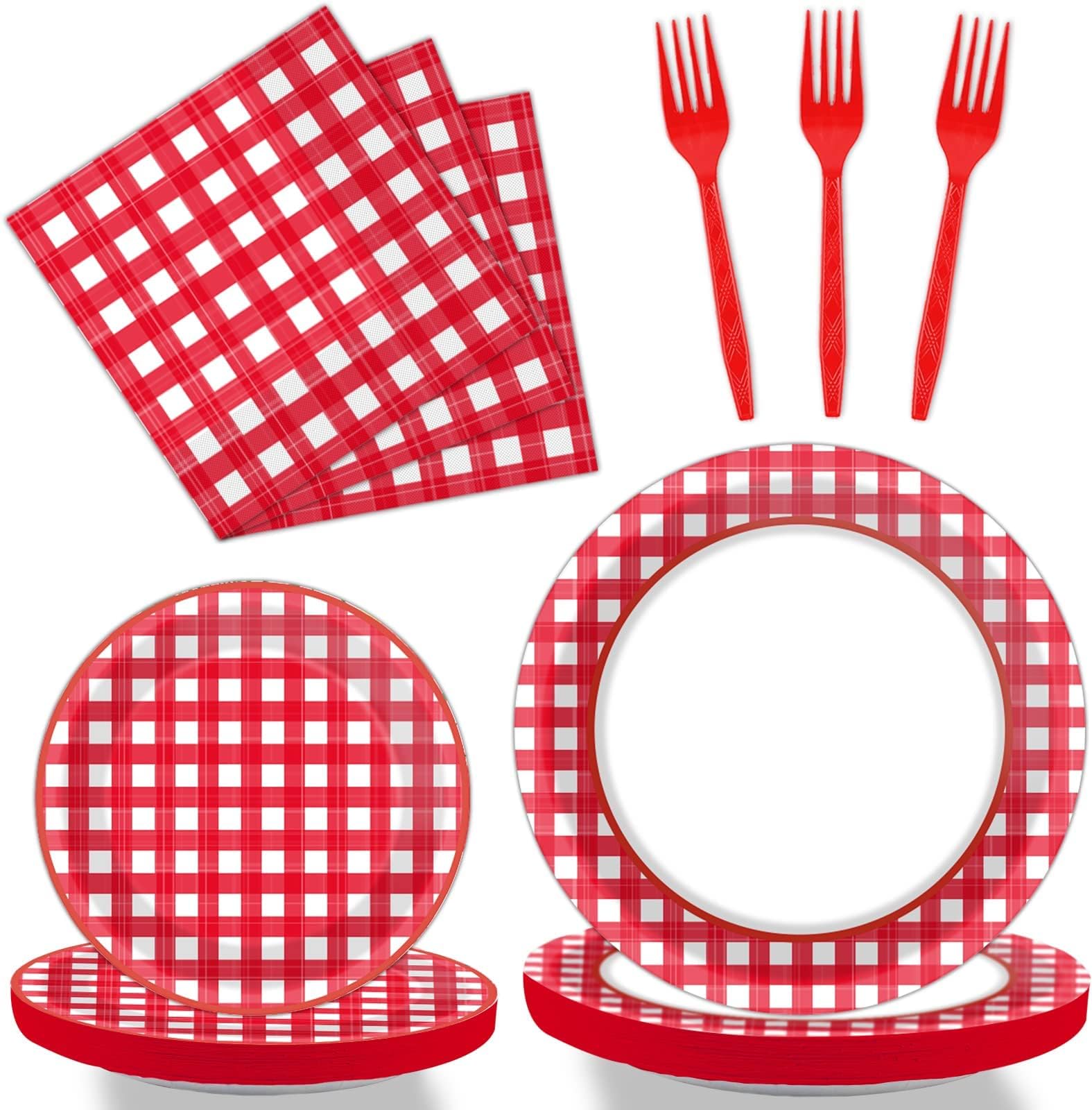 50 Gingham Oval Plates Paper 10" x 12" Summer Picnic BBQ