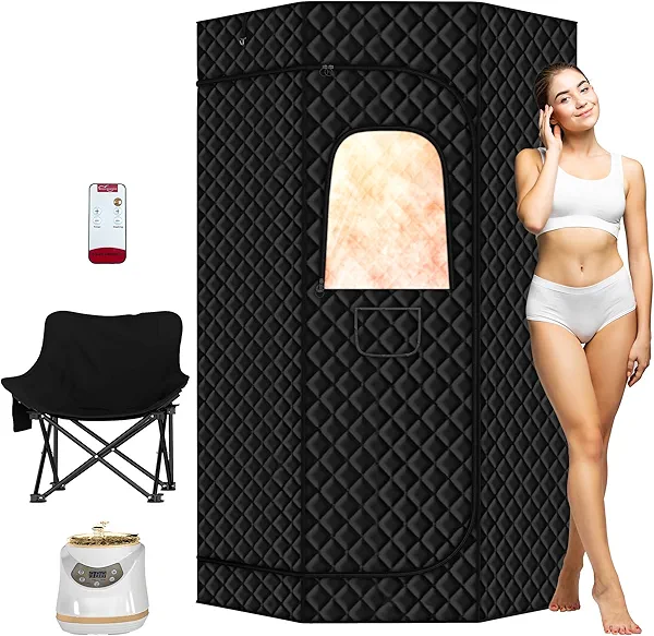 Real Relax Portable Steam Sauna for Home Sauna Box, 6.2FT Pentagon Sauna Tent Personal Sauna at Home with 3L 1500W Steamer, Large Folding Chair, Remote Control, 3'x 3'x 6.2'