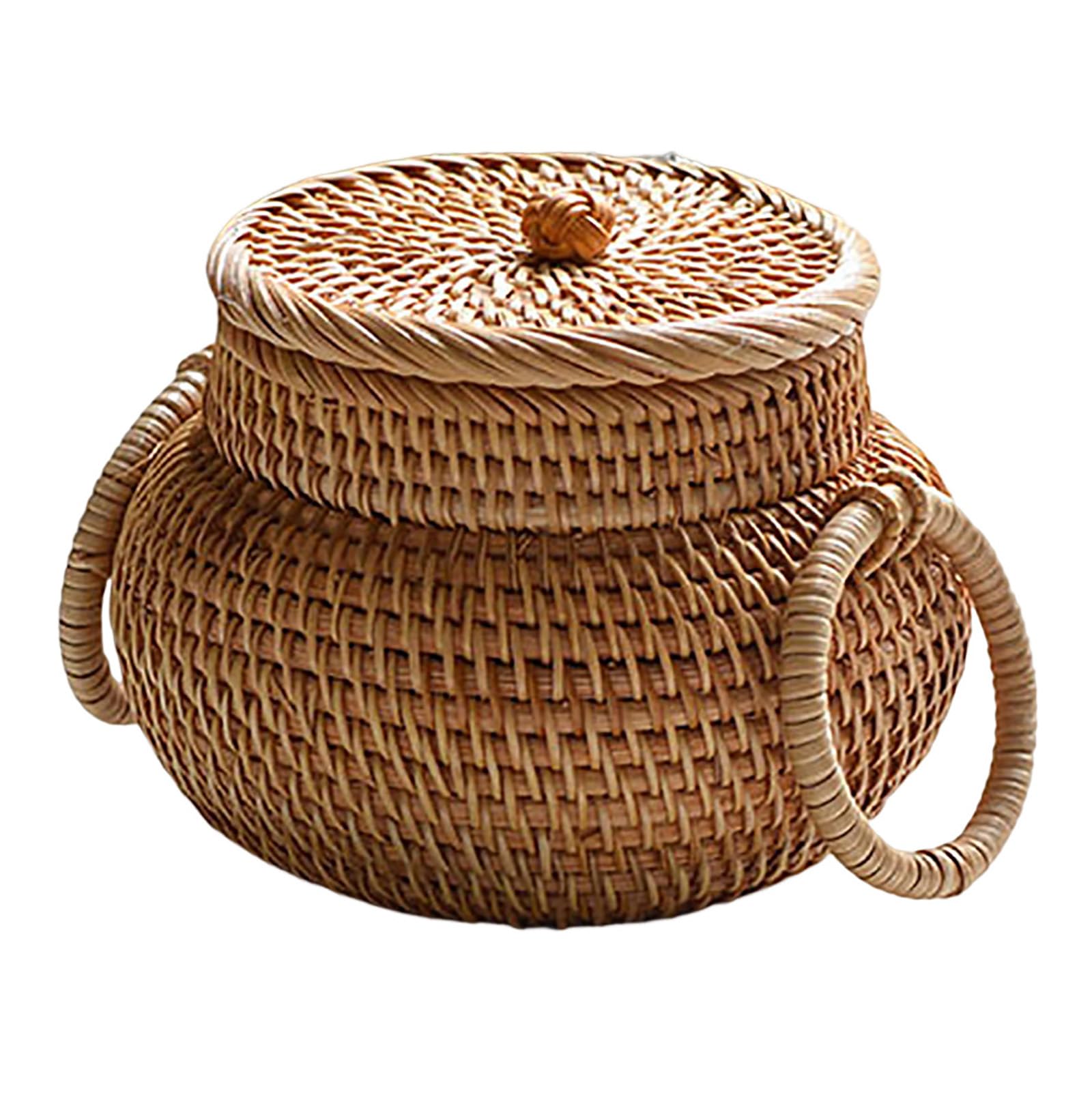 Vassoio Portaoggetti nel Rattan, Cestino Rotondo Manico, Intrecciato Un Mano, Vassoio nel Rattan Cestino nel Vimini Pane Frutta Colazione Display L