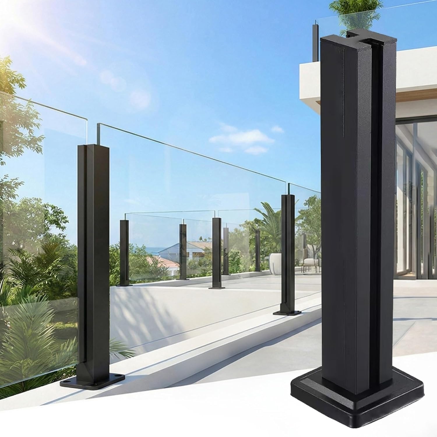 AVLSO Glass Balustrade Posts Frameless Glass Balustrade Clamps with Spigot Slots, Balcony,Attic,Staircase Stainless Steel Post(Mid Post,95cm/37.4in)