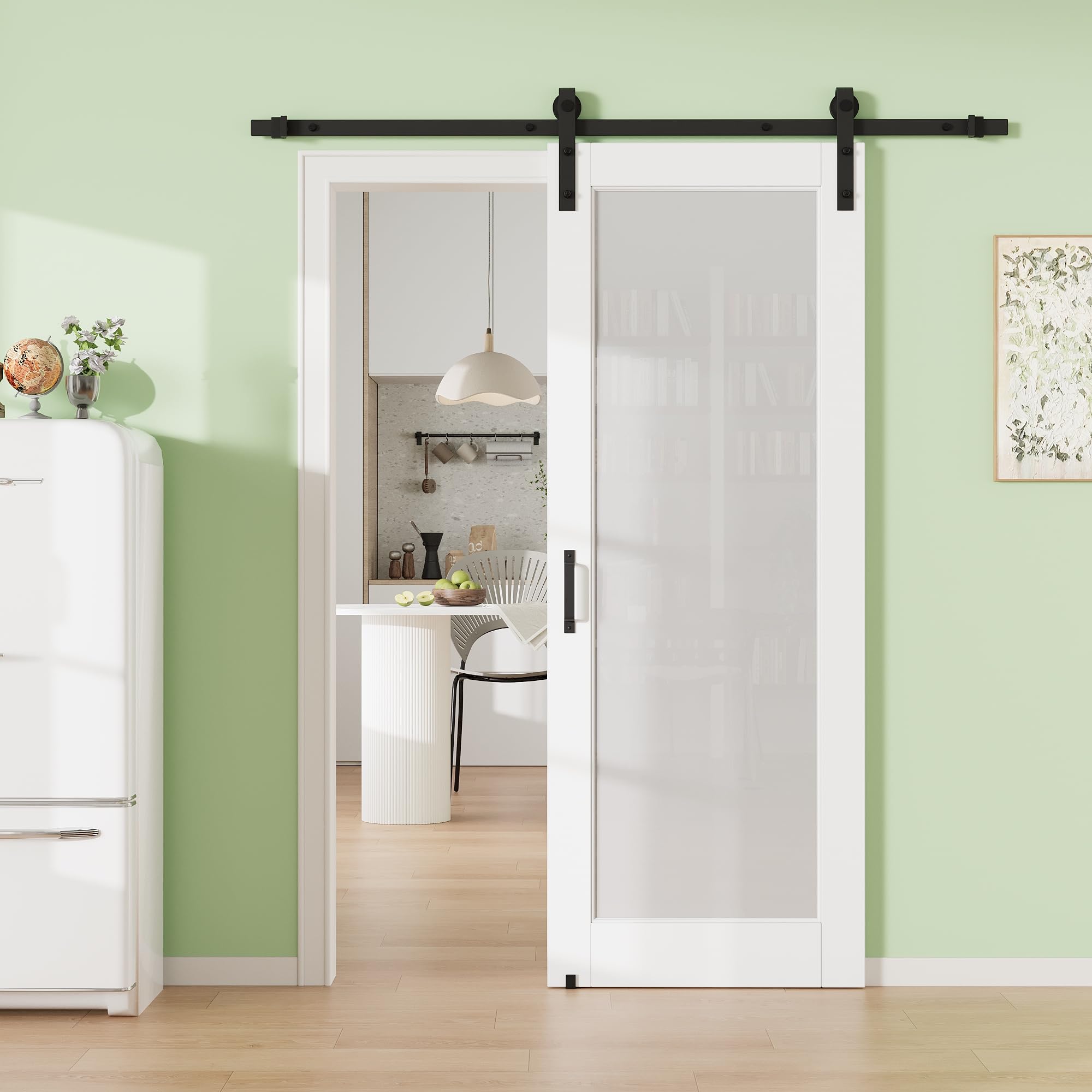 30" x 80" 1-Lite Tempered Frosted Glass Sliding Barn Doors with 72" Track