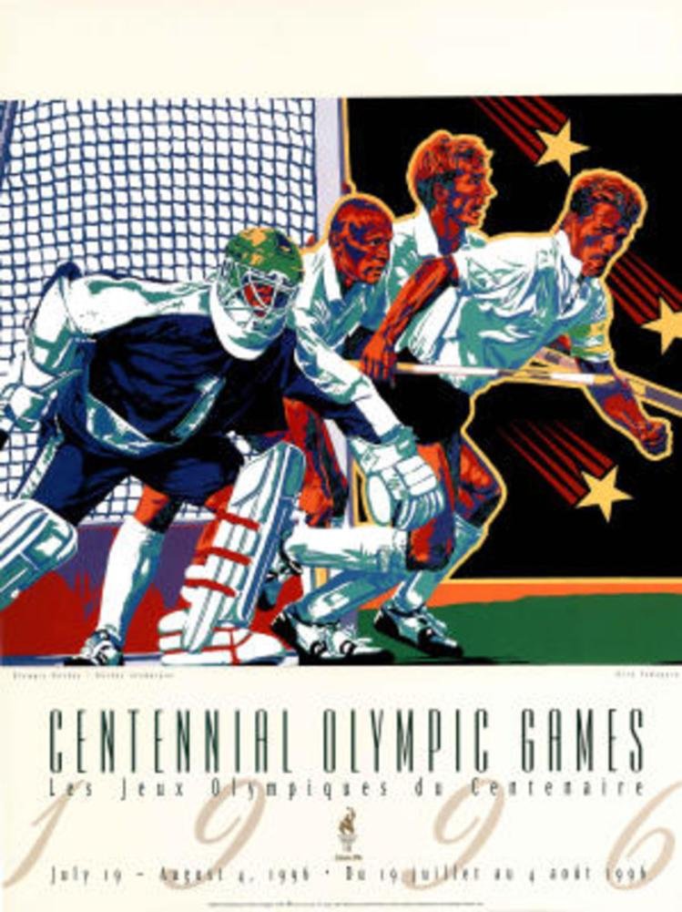 Laminated Olympic Hockey Lacrosse Atlanta, c.1996 Poster by Hiro Yamagata 18 x 24in