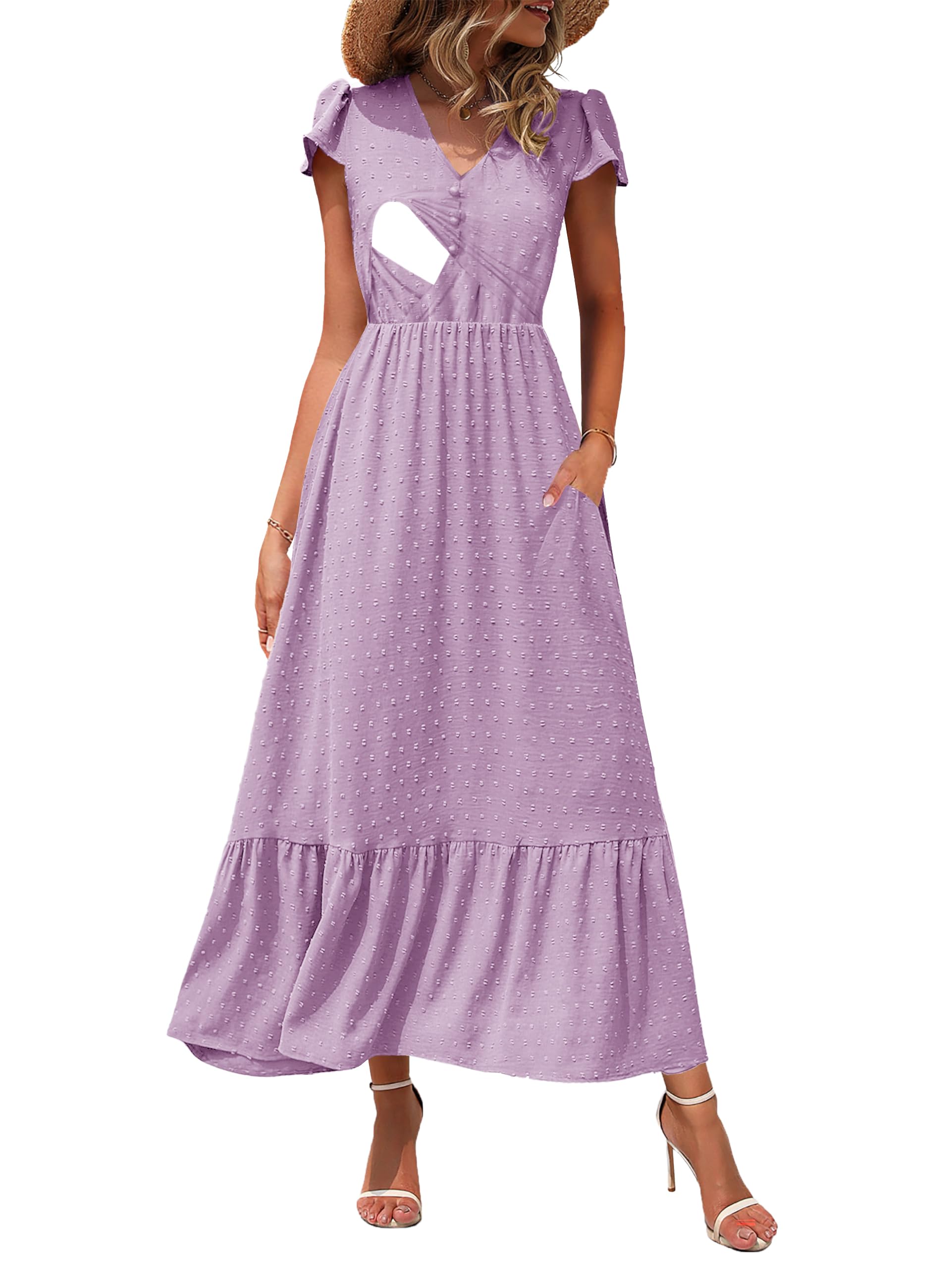 CzzzyL Women Nursing Dresses Cap Short Sleeve V Neck Swiss Dot with Pockets