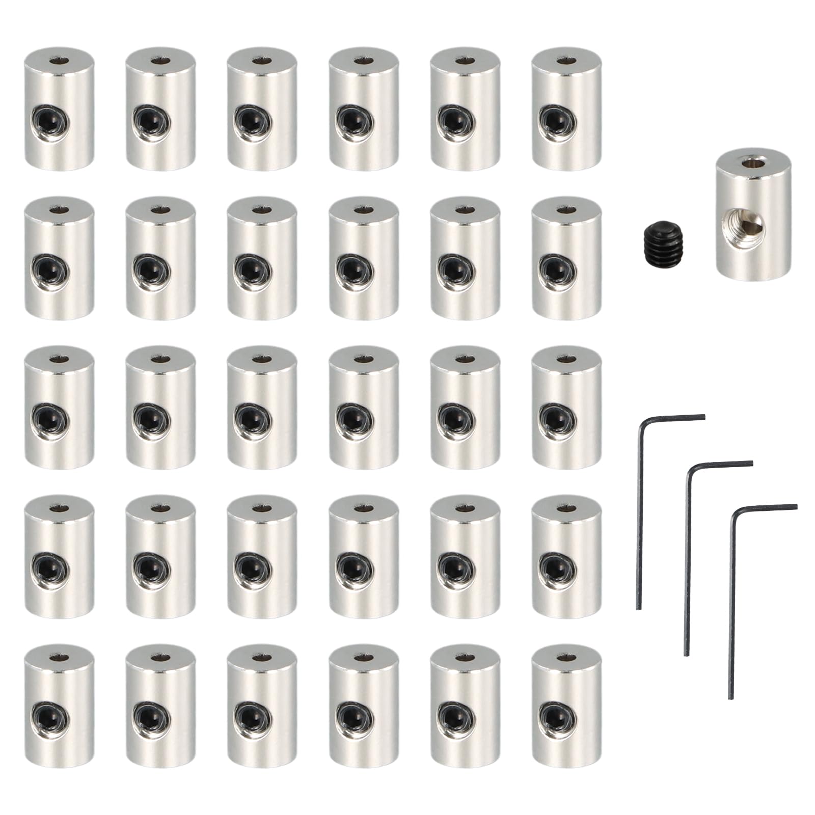 30pcs Pin Lock Keepers, Perno di Chiusura, 6x5mm Perno di Bloccaggio con Chiave Inglese, Ferma Spille Perno Schienale, Locking Pin Back per Badge Spille Gioielli Etichette Nome Artigianato Diy