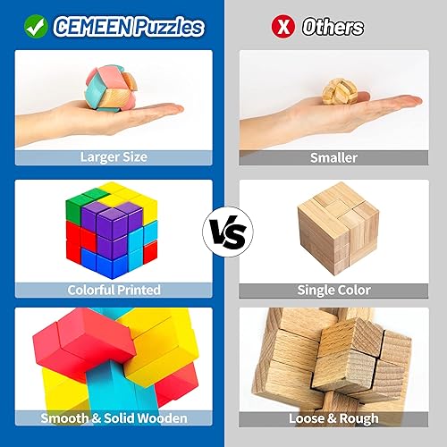 Miniatura 5 de Juego de 11 rompecabezas de rompecabezas 3D - Paquete de 11 juguetes coloridos de madera y metal para desbloquear el cerebro de enclavamiento,