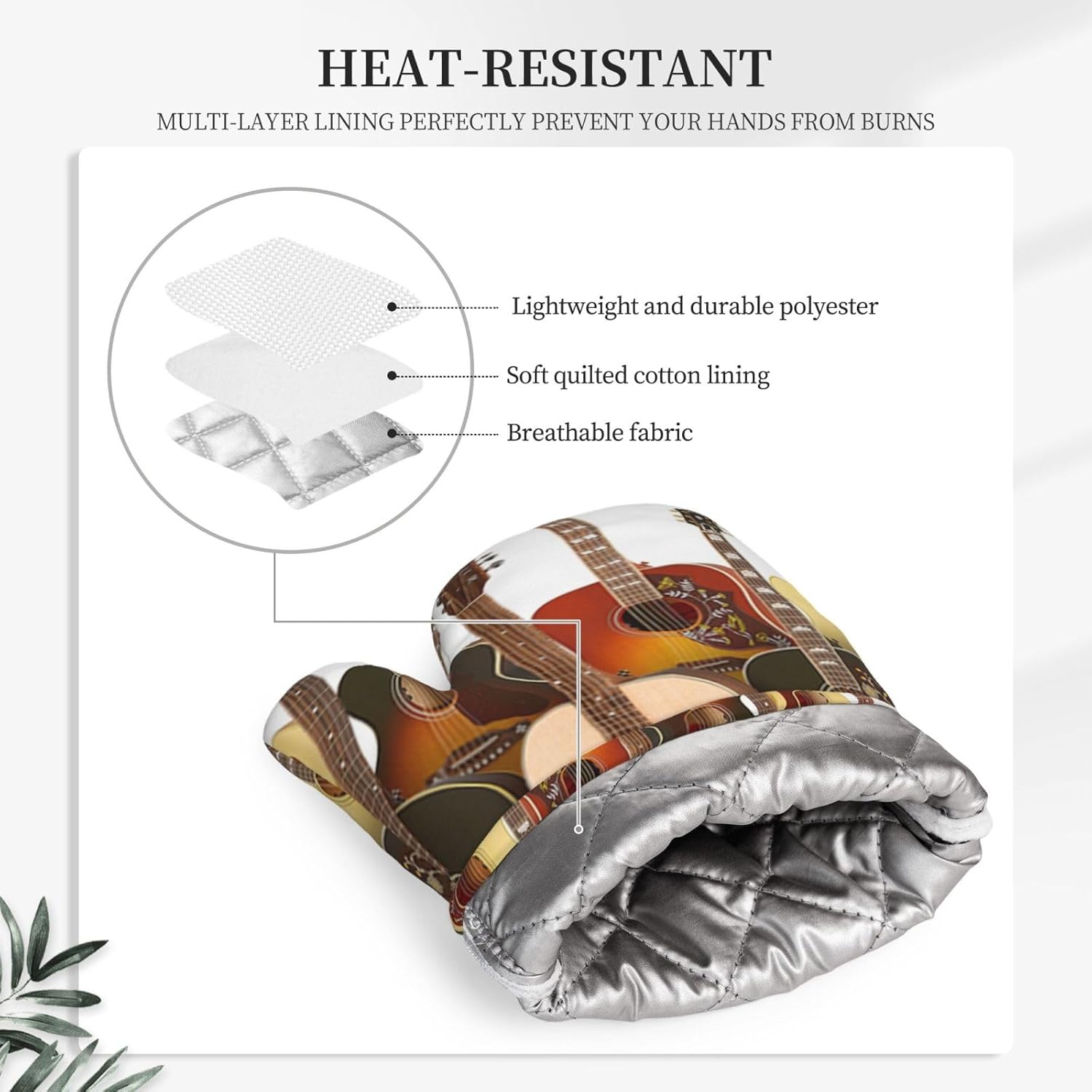 Guitar Oven Mitts and Pot Holders Set of 4 Heat Resistant Kitchen Gloves with Silicone Palm Hot Pads for Baking Cooking Grilling BBQ