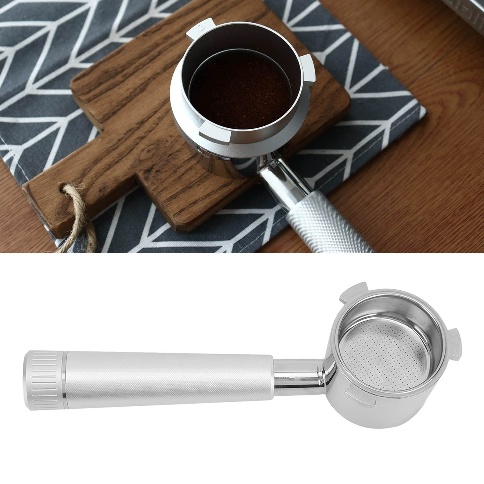 Portafiltro per caffè Portafiltro Nudo Senza Fondo per Serie 9 9335 9155 9355 9665 Maniglia Ergonomica in Acciaio Inossidabile Design Leggero (Argento)