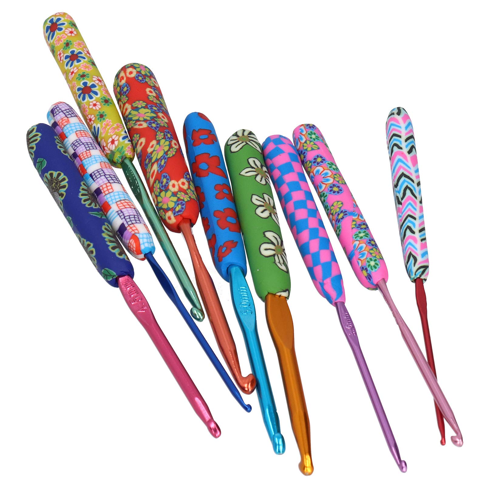 Ejoyous 9 Sztuk Szydełek, Drutów, Haczyków do Włóczki, Ergonomiczny Uchwyt, Aluminiowe, Kodowane Kolorami, Ponumerowane, Zestaw Gładkich Haczyków dla Kobiet, Matek, babć, Początkujących