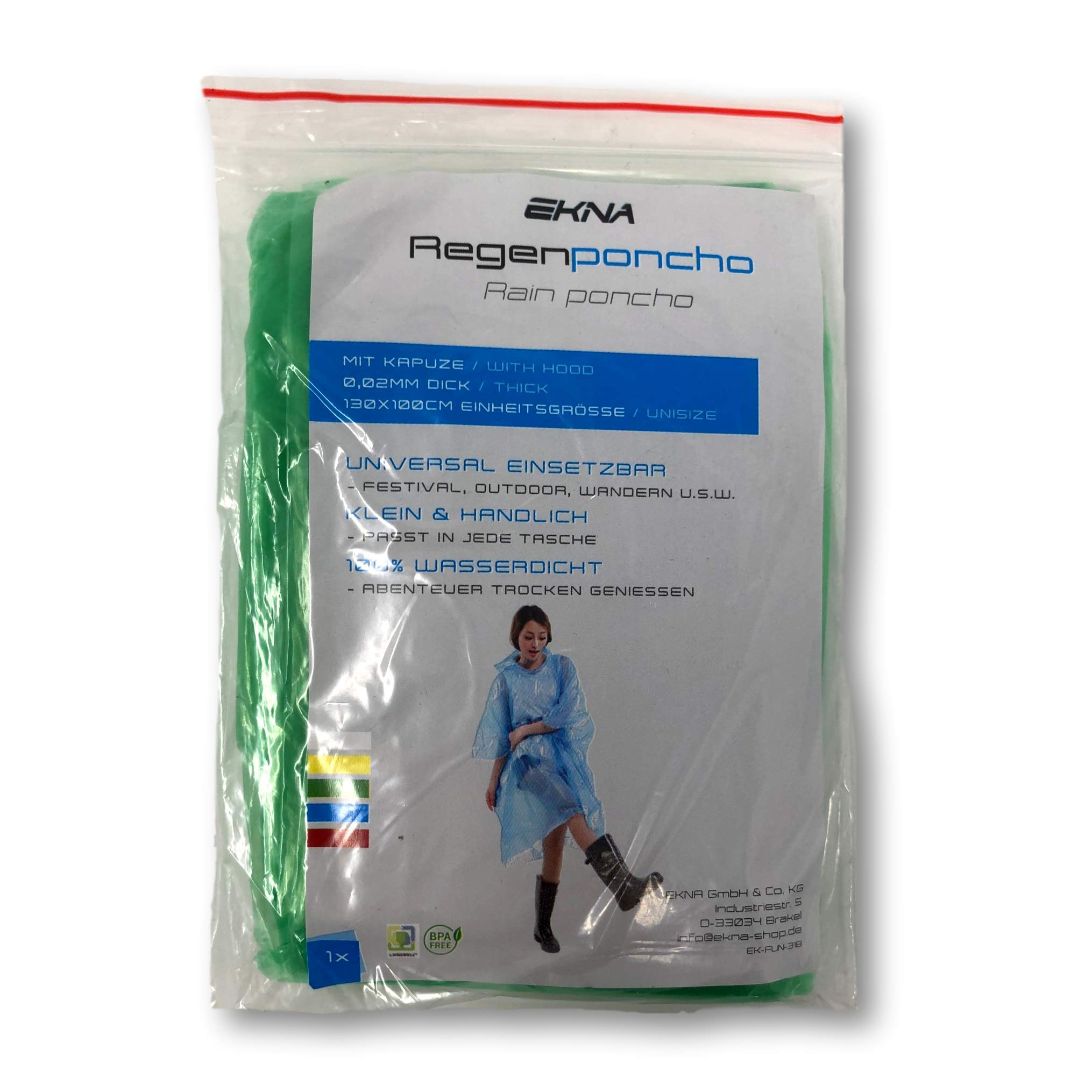 EKNA Poncho de pluie jetable - 5x Cape de pluie - Ponchos pour femmes et hommes avec capuche pour festival, concert, randonnée, vélo, camping
