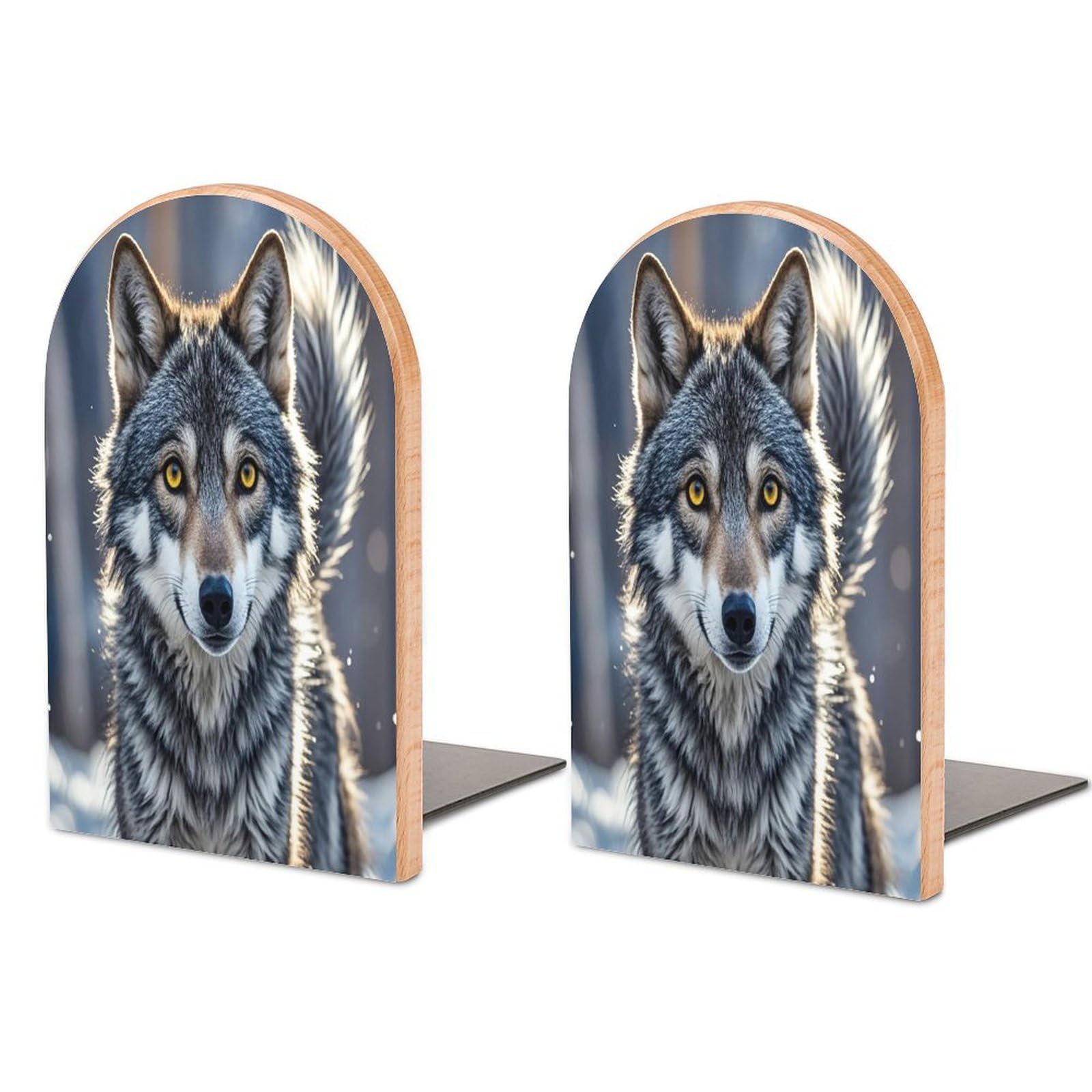 Cute Wolf Bookend for Shelves Unique Book End Sturdy Books Holder Heavy Duty Wooden Bookends Support Non-Slip Book Organizers Decorative Modern Bookend Holder for Home