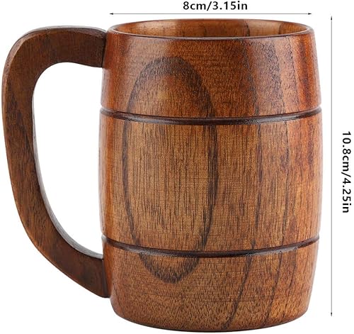 Miniatura 9 de Pomya Taza de cerveza de madera, taza de cerveza de madera, retro, de gran capacidad, té, agua, clásica, con asa, jarra de madera, regalo de boda,
