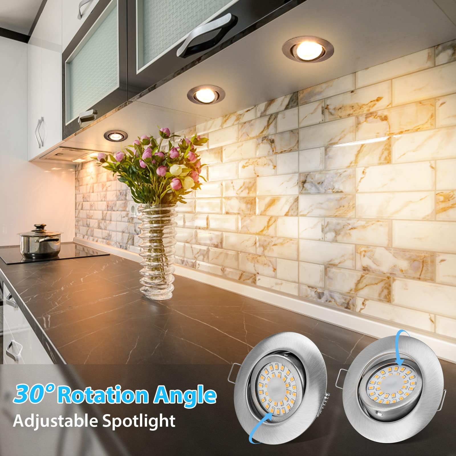 LED Einbaustrahler 230V 6W IP44 Dimmbar Warmweiß 3000K Schwenkbar 12er Set
